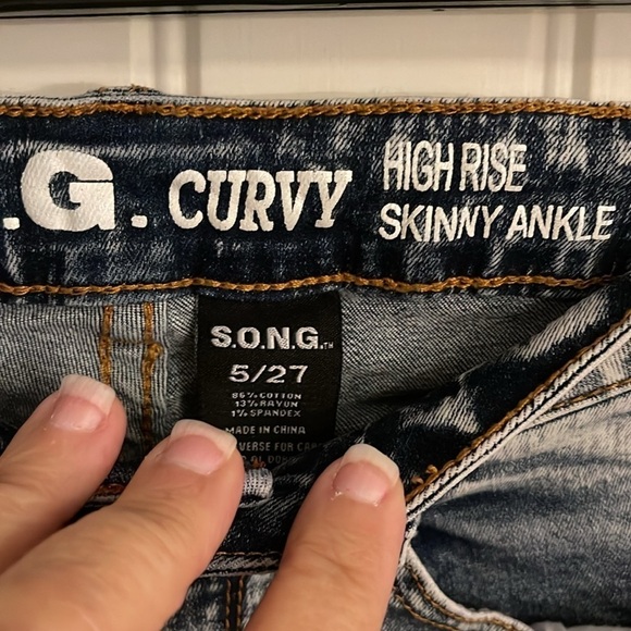 High Rise Button‎ Fly S.O.N.G Curvy Shark Bite Skinny Jeans women’s Sz 27 Blue - Picture 5 of 15